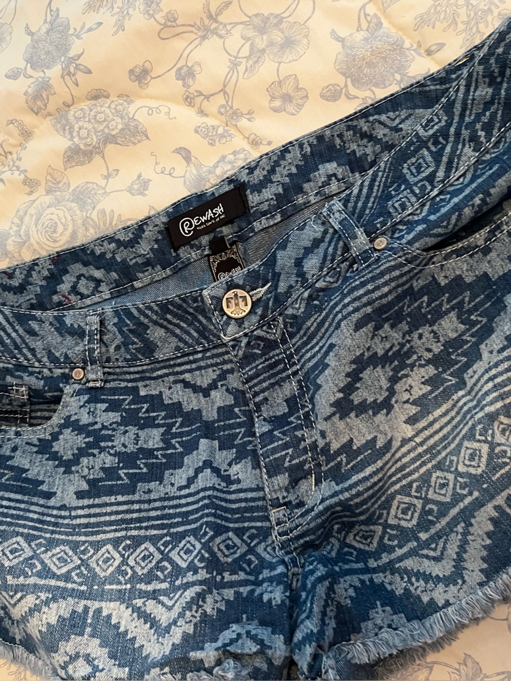 Rewash Blue Patterned Denim Jean Shorts